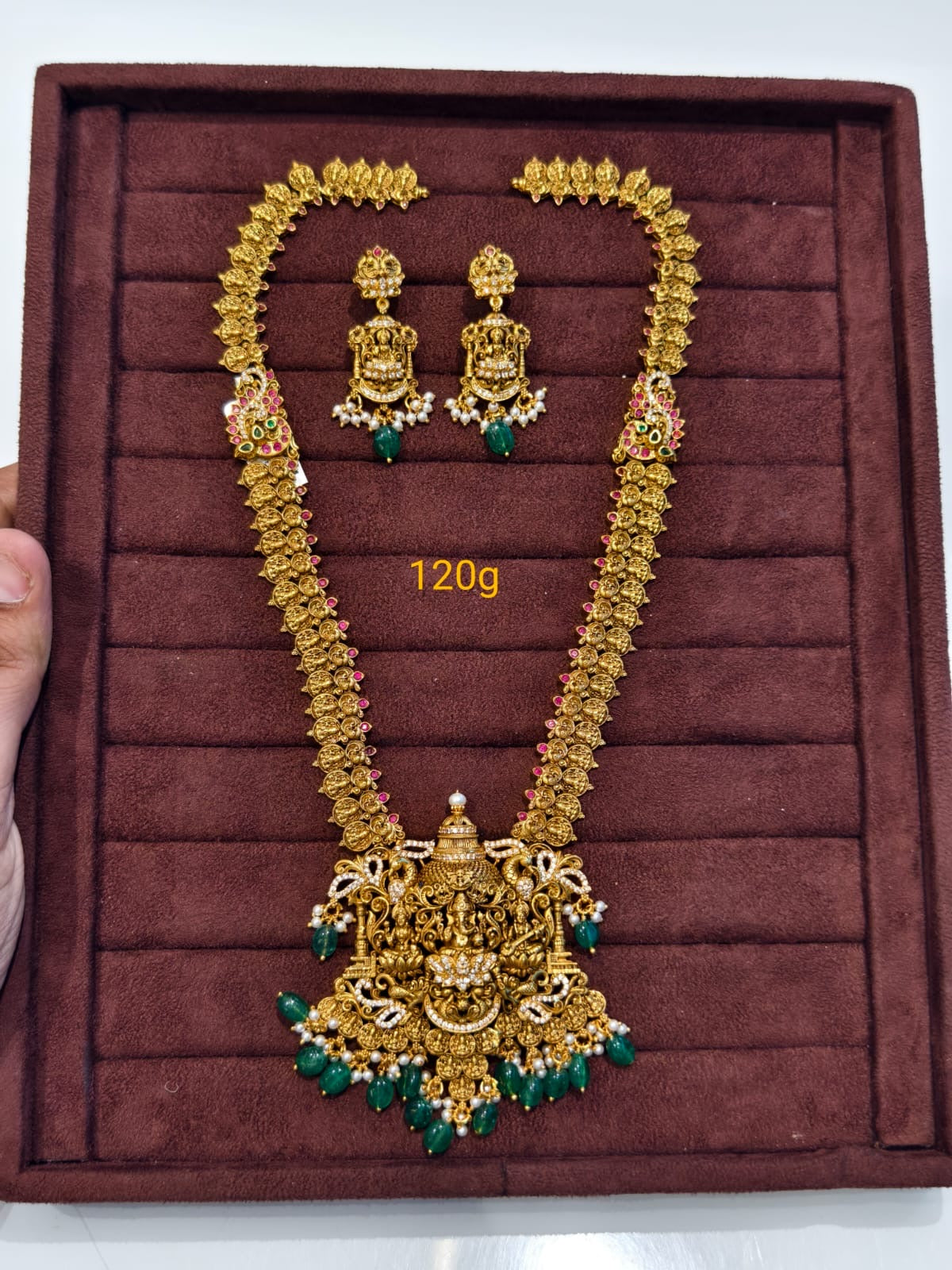Antique 925 Silver Temple Necklace Set with Lakshmi Pendant