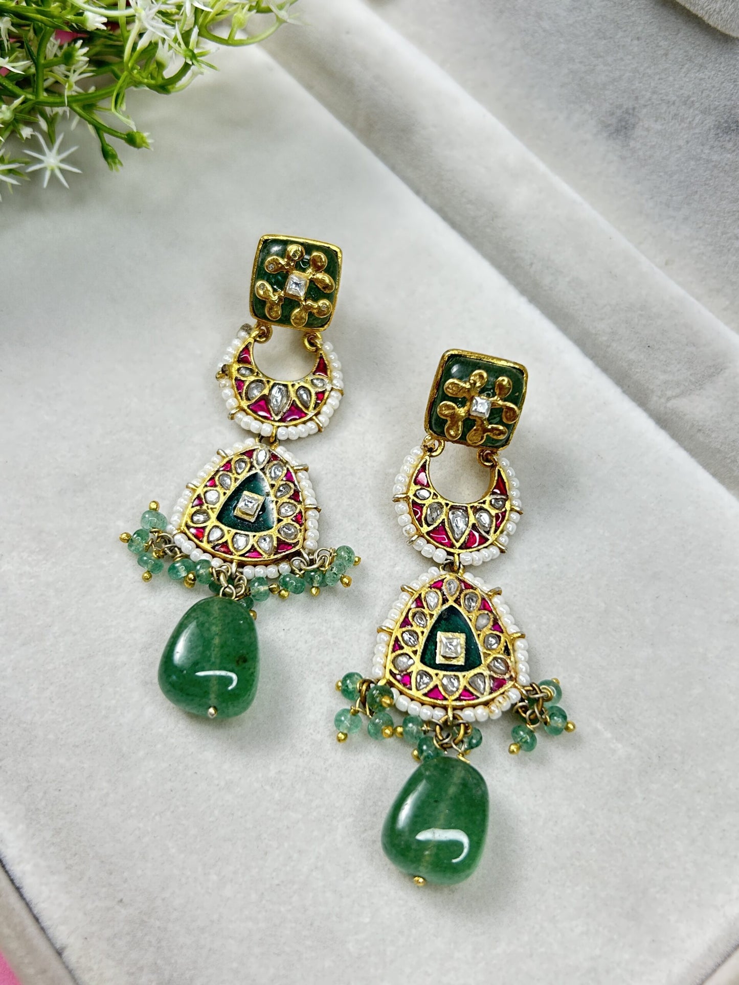 Fusion Heritage Earrings in 925 Silver with Kundan & Meenakari Art