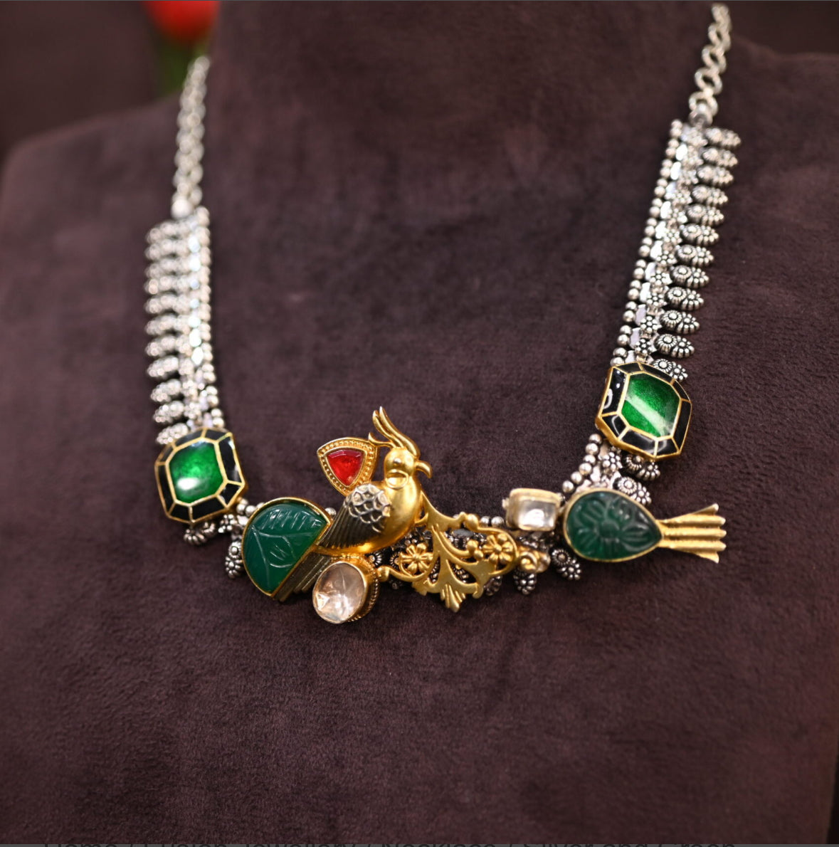 Antique Dual-Tone Parrot Motif Necklace